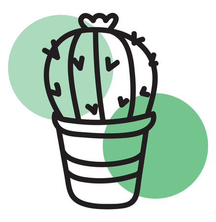 Round cactus with a flower in a pot, illustration, vector on white background.のイラスト素材