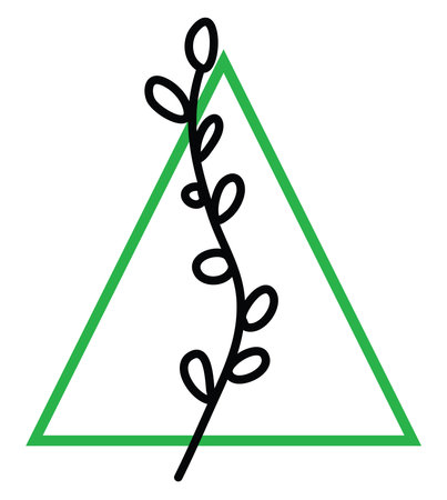 Nine minimalistic leaves on a long stem, illustration, vector on a white backgroundのイラスト素材