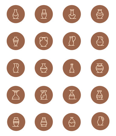Clay vase collection, illustration, vector on a white backgroundのイラスト素材