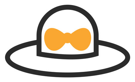 Summer hat with yellow bow, icon illustration, vector on white backgroundのイラスト素材