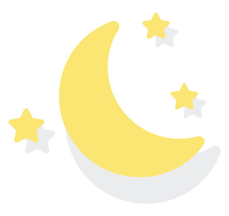 Young moon with stars, icon illustration, vector on white backgroundのイラスト素材