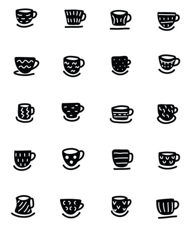 Pretty black cups, icon illustration, vector on white backgroundのイラスト素材
