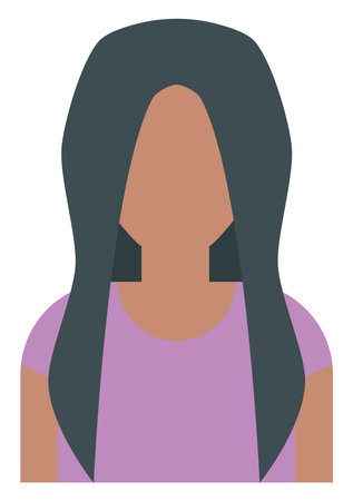 Black haired woman in pink shirt, illustration, on a white background.のイラスト素材