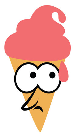 Concerned ice cream, illustration, on a white background.のイラスト素材