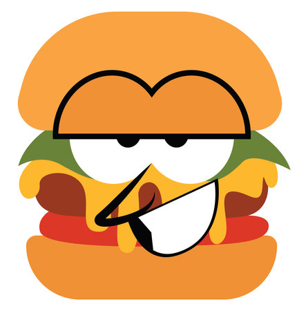 Happy burger, illustration, on a white background.のイラスト素材