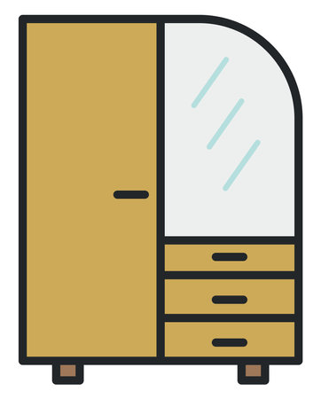 Wooden wardrobe with mirror, illustration, on a white background.のイラスト素材