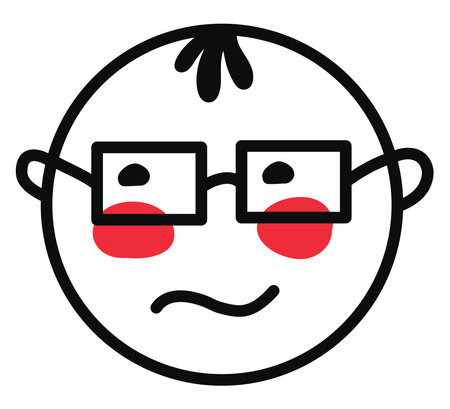 Boy with red cheeks and glasses, illustration, vector on a white background.のイラスト素材