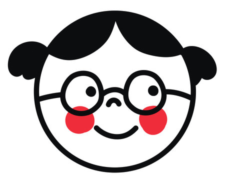 Girl with glasses and pink cheeks, illustration, vector on a white background.のイラスト素材