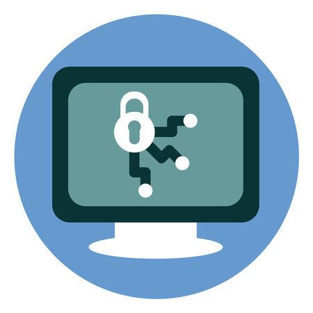 Computer with lock, illustration, vector on a white background.