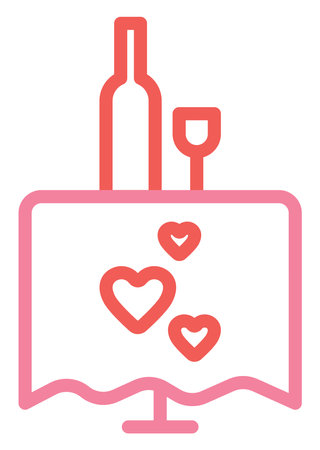 Table with wine and a glass, illustration, vector on a white background.のイラスト素材