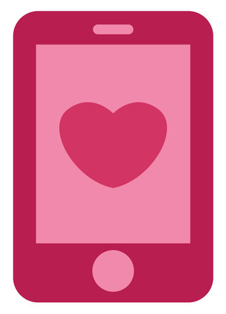 Red cellphone with heart, illustration, vector on a white background.のイラスト素材