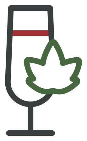 Wine glass with leaf, illustration, vector on a white background.のイラスト素材