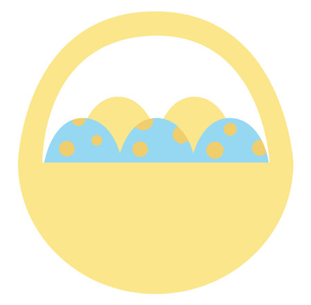 Blue and yellow eggs in the basket, illustration, vector on a white background.のイラスト素材