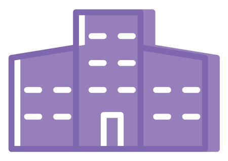 Wide purple building, illustration, vector, on a white background.のイラスト素材
