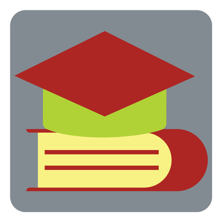 Red book with a hat, illustration, vector, on a white background.のイラスト素材