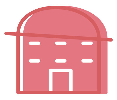 Red circular building with small windows, illustration, vector, on a white background.のイラスト素材