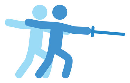 Man fencing with sword, illustration, vector, on a white background.