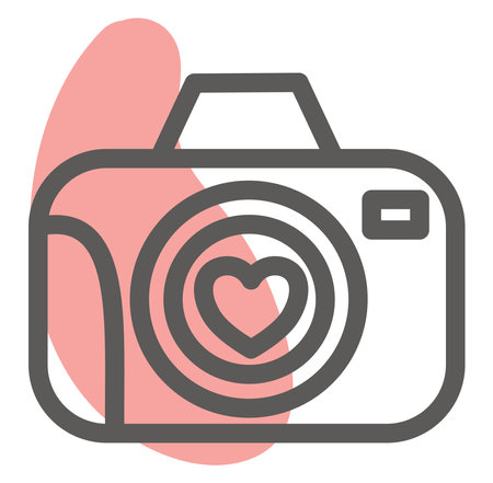 Camera with heart, illustration, vector, on a white background.のイラスト素材