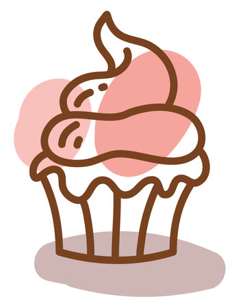 Delicious chocolate cream muffin, illustration, vector, on a white background.のイラスト素材