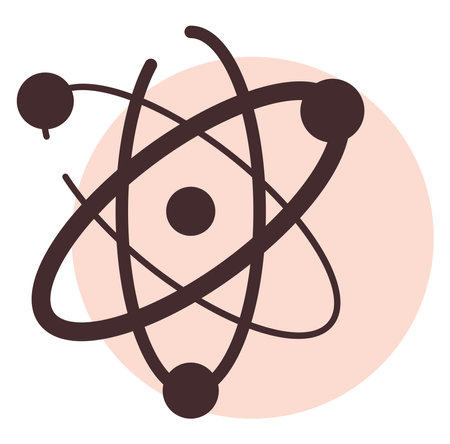 Chemistry atom, illustration, vector, on a white background.