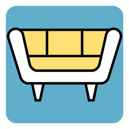 New yellow sofa, illustration, vector, on a white background.のイラスト素材