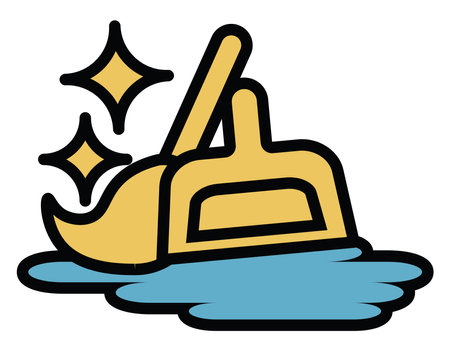 Home cleaning broom, illustration, vector, on a white background.のイラスト素材