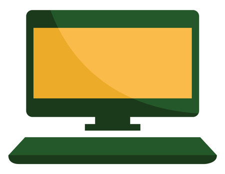 Green school computer, illustration, vector, on a white background.のイラスト素材