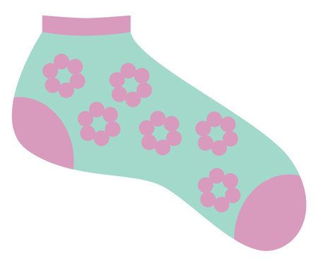 Mint green sock with flowers, illustration, vector, on a white background.のイラスト素材