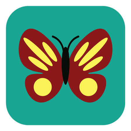 Red butterfly with yellow details, illustration, vector, on a white background.のイラスト素材