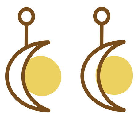 Moon earrings, illustration, vector, on a white background.のイラスト素材