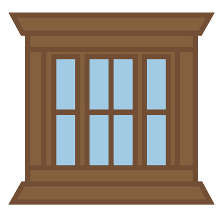 Brown frame home window, illustration, vector, on a white background.のイラスト素材