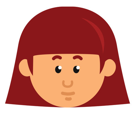 Girl with short red hair and bangs, illustration, vector on a white background.のイラスト素材