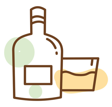 Glass and bottle of alcohol, illustration, vector on a white background.のイラスト素材