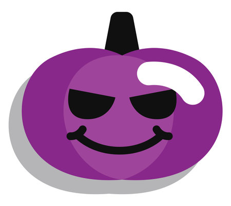 Purple pumpkin with face, illustration, vector on a white background.のイラスト素材