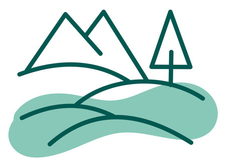 Tree in the mountains, illustration, vector on a white background.のイラスト素材