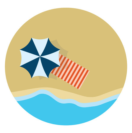 Beach umbrella and towel, illustration, vector on a white background.のイラスト素材