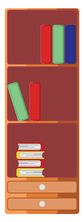 Wooden bookshelf, illustration, vector on a white background.のイラスト素材