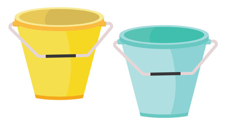 Yellow and blue buckets, illustration, vector on a white background.のイラスト素材