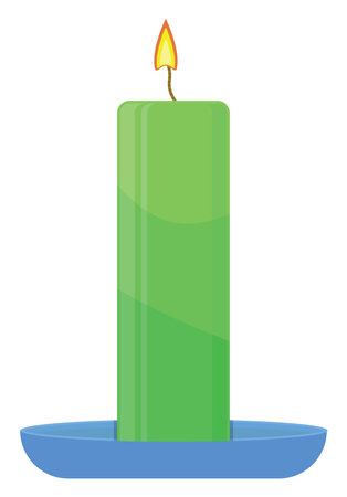 Green candle, illustration, vector on a white background.のイラスト素材