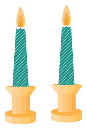 Two candles on candle holders, illustration, vector on a white background.のイラスト素材