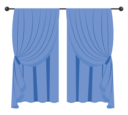 Blue curtains, illustration, vector on a white background.のイラスト素材