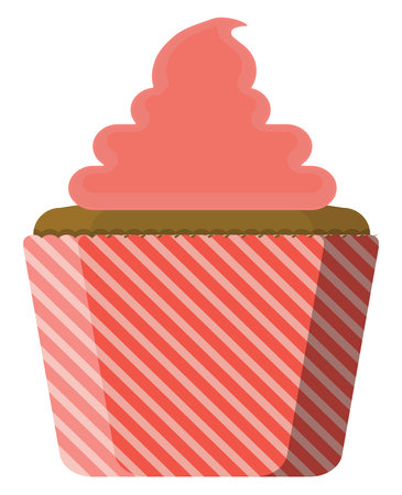 Pink chocolate cupcake, illustration, vector on a white background.のイラスト素材