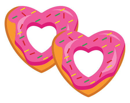 Pink heart donuts, illustration, vector on a white background.のイラスト素材