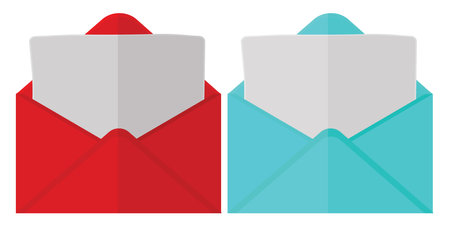 Blue and red envelopes, illustration, vector on a white background.のイラスト素材