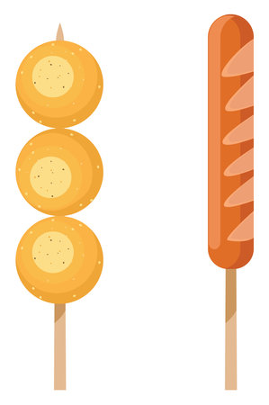 Fast food on a stick, illustration, vector on a white background.のイラスト素材