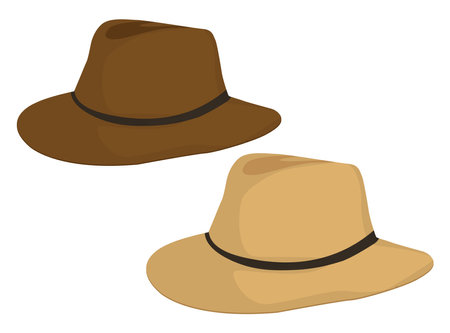 Two brown retro hats, illustration, vector on a white background.のイラスト素材