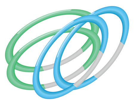 Blue and green hair elastics, illustration, vector on a white background.のイラスト素材