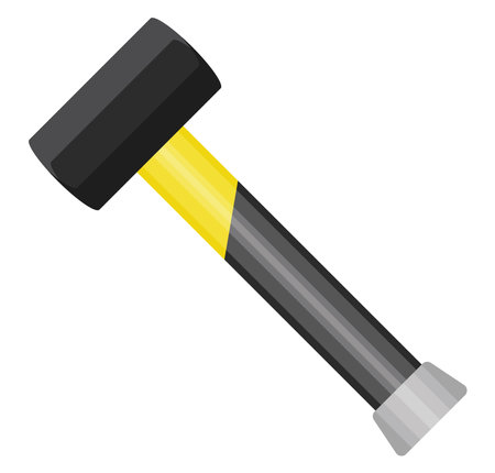 Hammer with metal yellow handle, illustration, vector on a white background.のイラスト素材