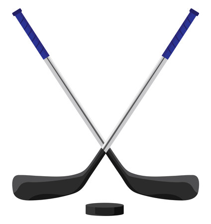 Two blue hockey sticks, illustration, vector on a white background.のイラスト素材