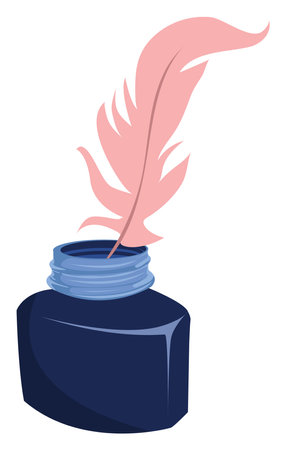 Blue ink and pink quil, illustration, vector on a white background.のイラスト素材